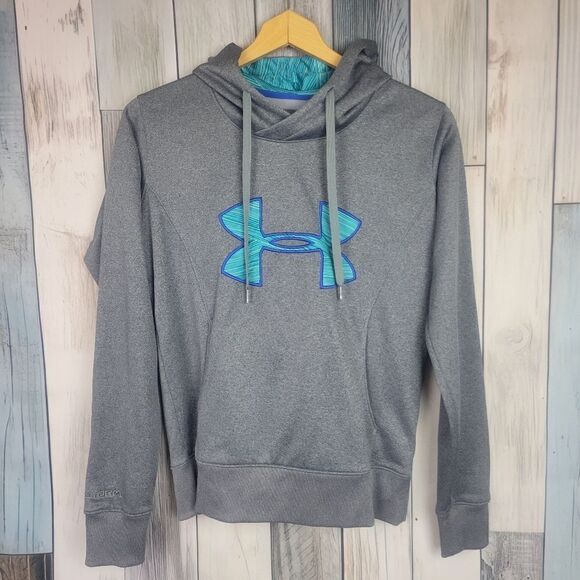 Under Armour Gray Teal Hoodie Coldgear size Small - Picture 1 of 6